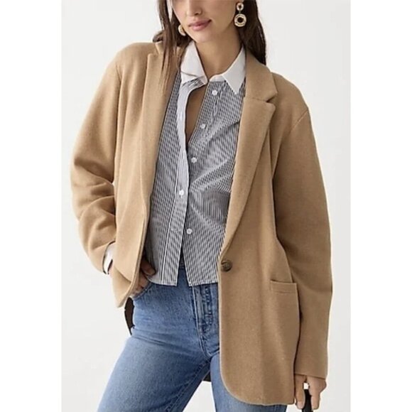J. CREW Cecile Relaxed Knit Sweater Blazer One-Button in Camel Preppy Size XXS - Picture 1 of 14